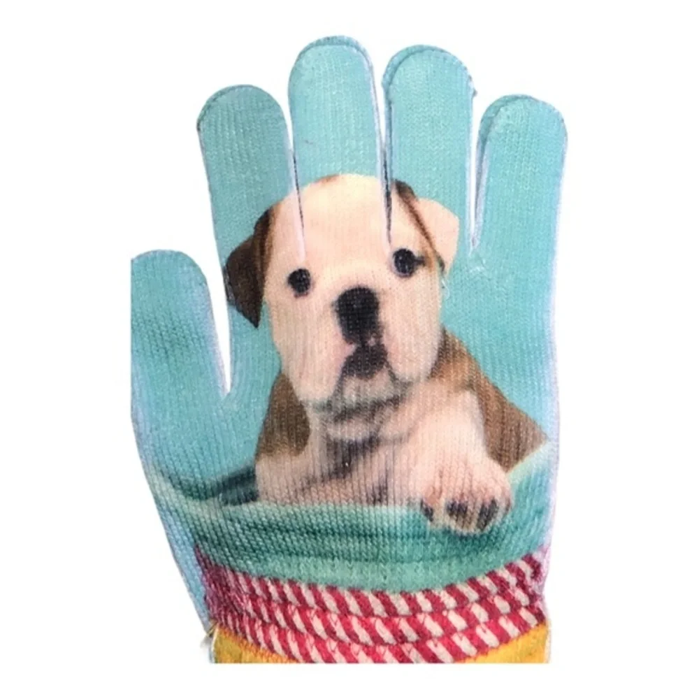 Dog puppy themed adorable Soft knit cuffed gloves one size new‎